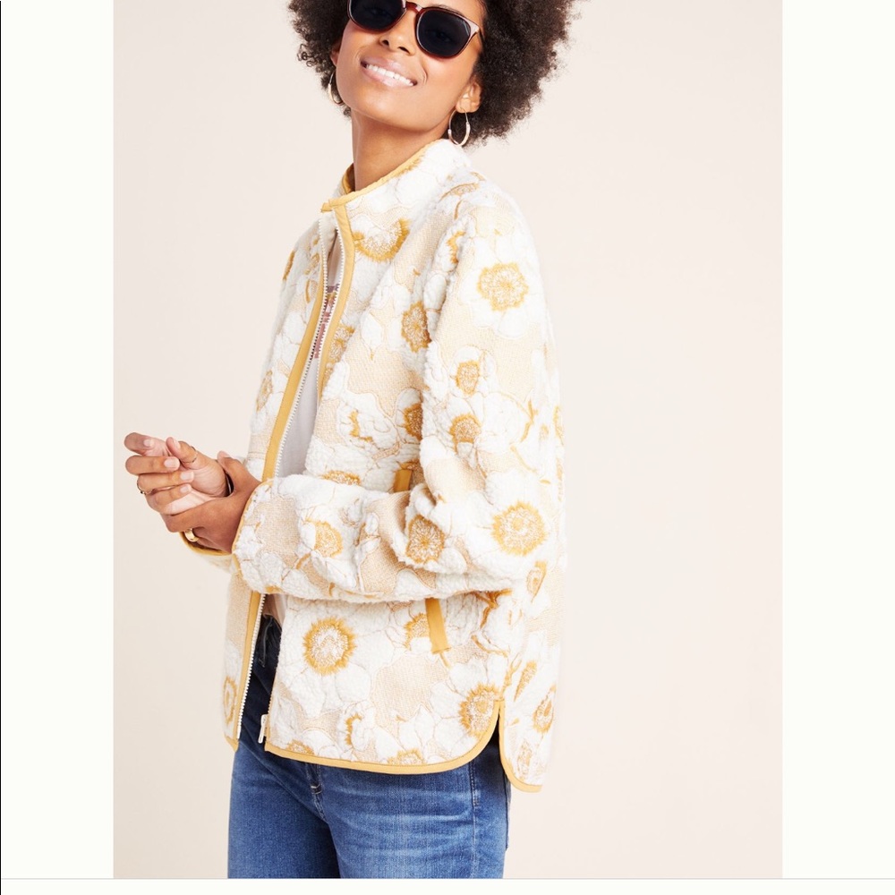 Anthropologie Tilley Embroidered Sherpa Jacket